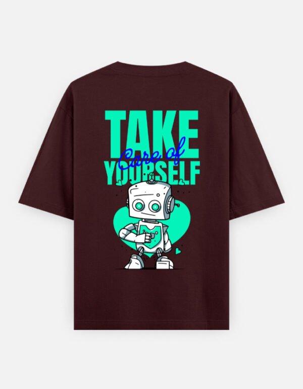Take Care of Yourself Oversized T-Shirt | Cute Robot Graphic Tee | 100% Cotton