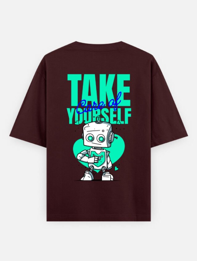 Take Care of Yourself Oversized T-Shirt | Cute Robot Graphic Tee | 100% Cotton